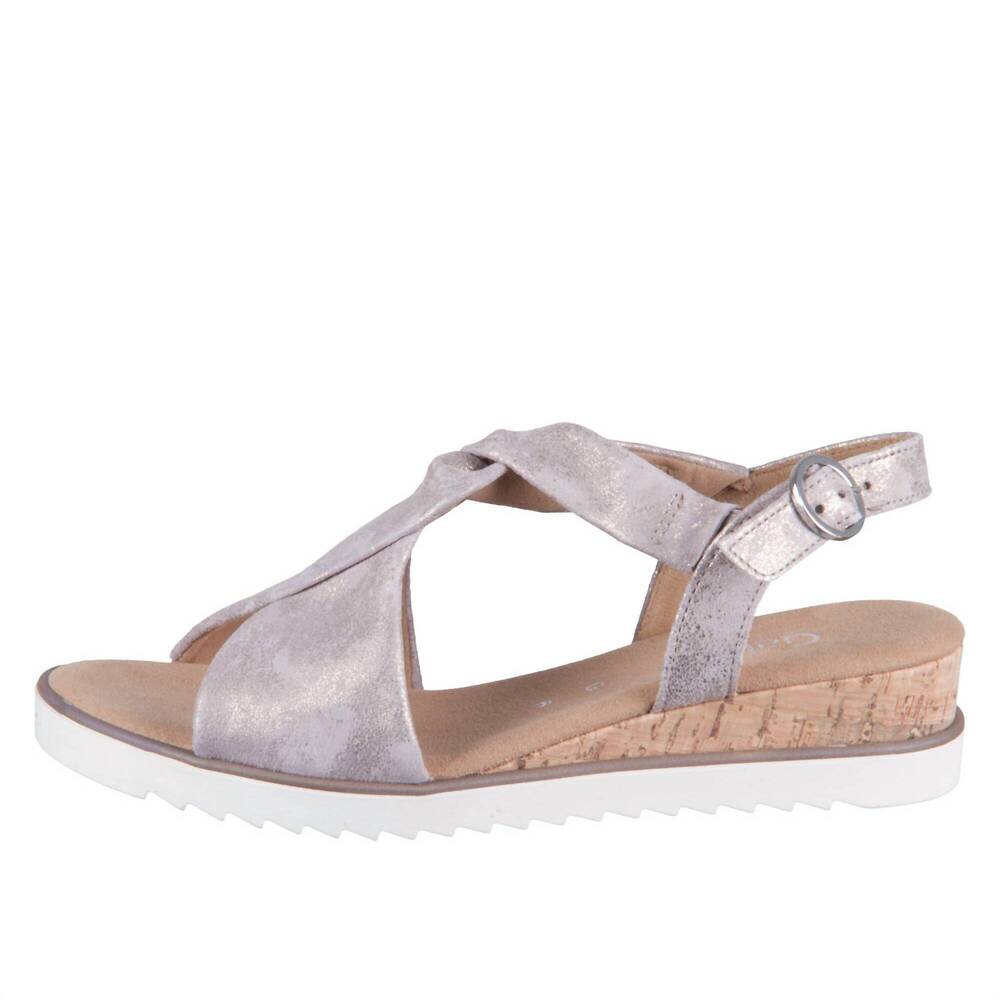 NEW GABOR women's 42.751 sandal in grey, beige, metallic/shell (cork/cream)